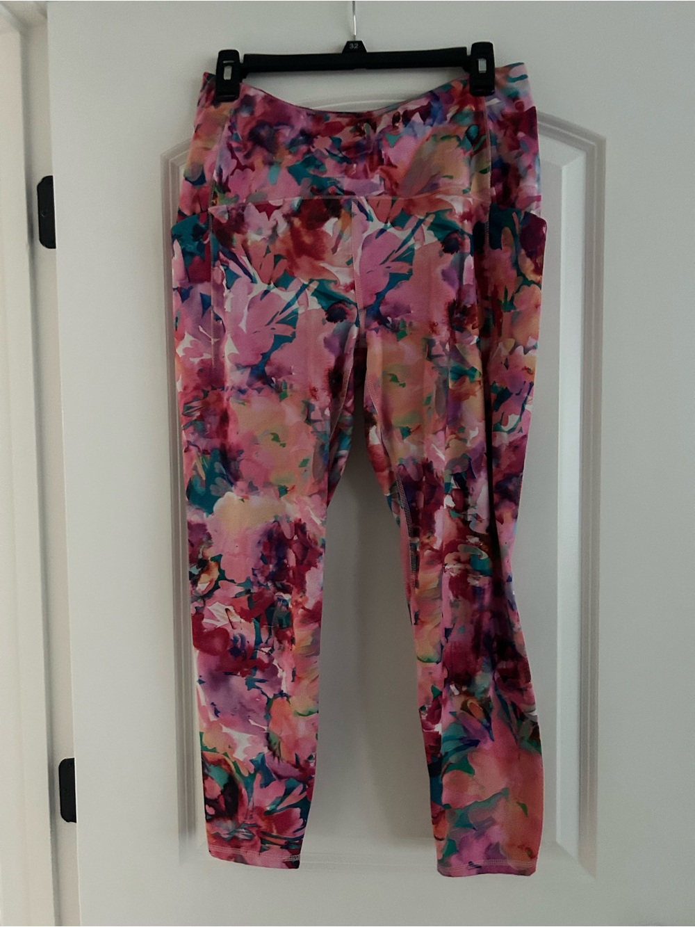 RBX Pink Multicolor Watercolor Print Active Leggings w/ Pockets